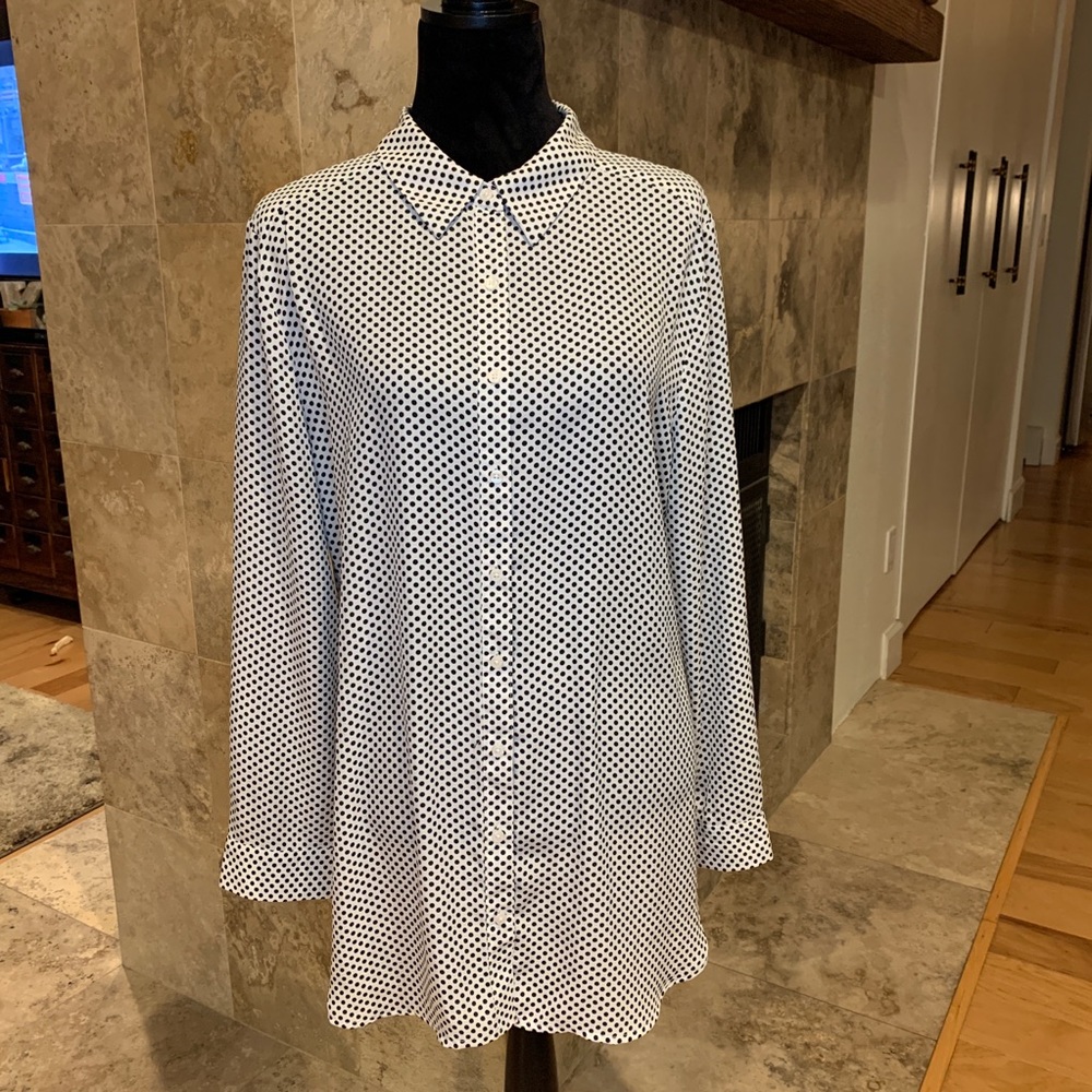 Como Vintage black and white polka dot blouse L